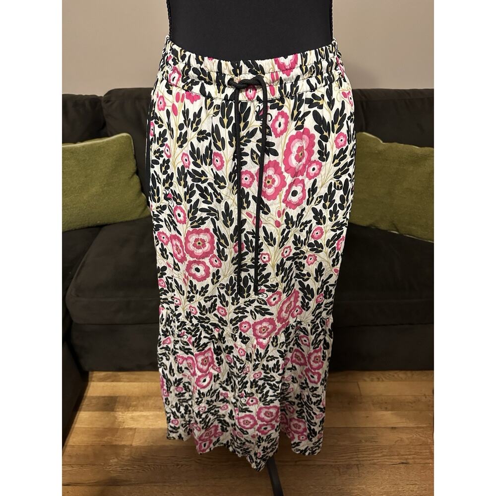 Me + Em Maxi Skirt Womens 10 Floral Tie Waist Tiered Boho Cottagecore Pockets